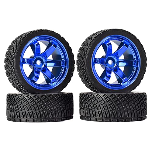 4PCS 65mm RC Rally Car Rubber Tires and 6-Spokes Wheel Rims 12mm Hex Compatible with 1/10 RC On-Road Rally Racing Car HSP Tamiya Sakura HPI WR8 HSP TT02 WLtoys (Blue) - color: Blue