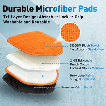 XINDELL Interior Windshield Cleaner Tool, Car Window Cleaning Kit with 4 Reusable Microfiber Pads, Extendable Handle & 360° Rotating Head, Streak-Free Auto Glass Wiper for Truck SUV RV - color: Orange