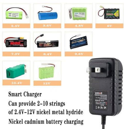 RC Battery Charger 9 in 1 nimh Battery Chargers for 4.8V 7.2V 8.4V 9.6V Battery Compatible 2.4V-12V NiMH/NiCD Pack