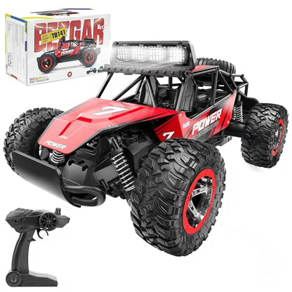 BEZGAR RC Cars for Boys - 1:14 Off Road RC Truck with LED Headlight | 2.4GHz steady wireless signal, shock-absorbing suspension, bright front lamp, fun toy for kids & adult beginners - color: Red