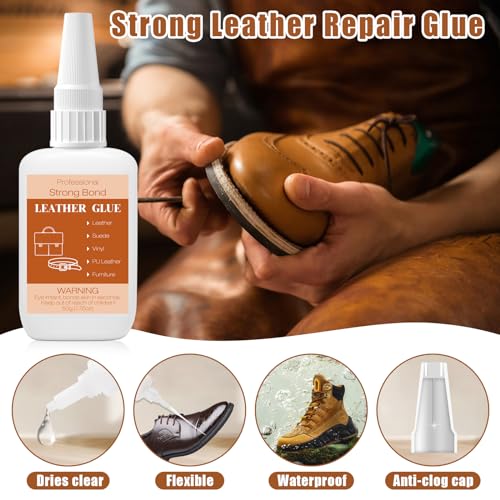 50g Leather Glue Adhesive, Permanent Washable Clear Special Fabric Glue Strong Bonding Clear Super Glue for Leather, Shoes, Wallets, Furniture - style: 50g Leather Glue