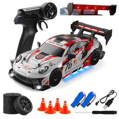 RC Drift Car, 1:24 Scale Remote Control Vehicle for Kids,2.4GHz 20KM/H 4WD High Speed RC Cars with LED Light, Two Batteries & Drifting Tires Racing Sport Toy Cars for Adults Boys Girls Kids 8606RD - style: 8606-Red