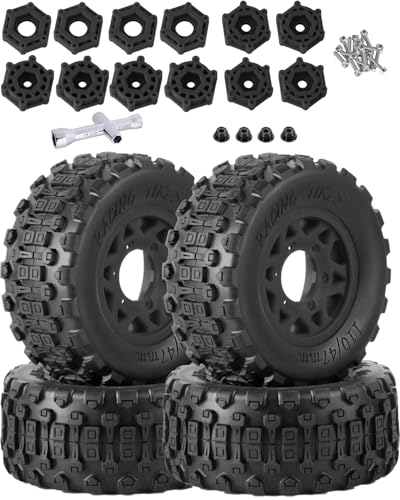 RC Truck Tires RC Wheels and Tires,12mm/14mm/17mm Hex RC Tires for 1/10 Slash 4×4 2WD,Arrm a Senton,Axia1 Red cat Rc 4wd,Off-Road Tire w/RC Wheels Hex,Black - color: Black(4pcs)
