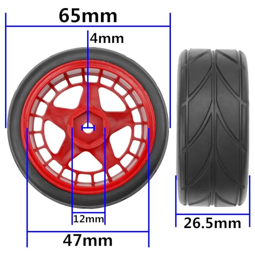 ShareGoo RC OD 2.55" Nylon 12mm Hex Wheels & Rubber Tires Set Compatible with Traxxas Tamiya Sakura HSP Redcat 1/10 RC On-Road Touring Drift Car (Red) - color: Red