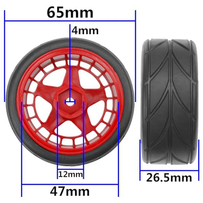 ShareGoo RC OD 2.55" Nylon 12mm Hex Wheels & Rubber Tires Set Compatible with Traxxas Tamiya Sakura HSP Redcat 1/10 RC On-Road Touring Drift Car (Red) - color: Red
