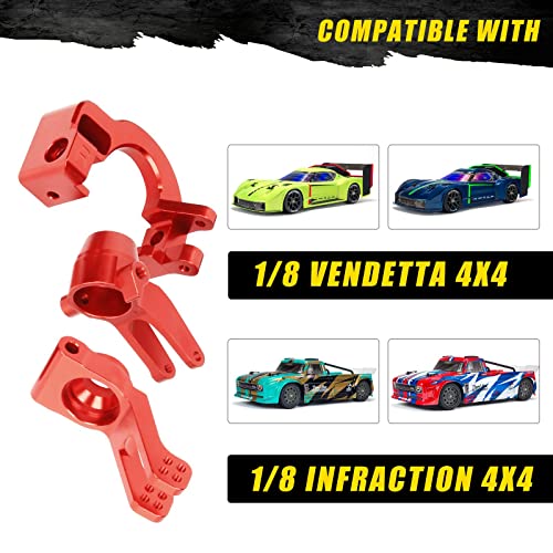 RCAWD Steering Block& C-hubs& Rear Hub Set for ARRMA 1/8 Vendetta 3S & Infraction 570 Mega Upgrades Parts,Hopups for #ARA330686#ARA330685#ARA330687 Caster Knuckle Arm Spindle Carrier Stub Axle Red - color: Red