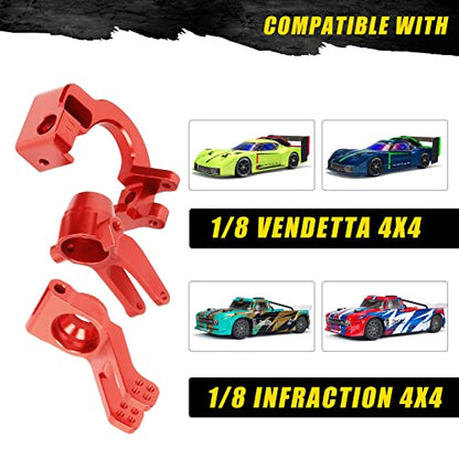 RCAWD Steering Block& C-hubs& Rear Hub Set for ARRMA 1/8 Vendetta 3S & Infraction 570 Mega Upgrades Parts,Hopups for #ARA330686#ARA330685#ARA330687 Caster Knuckle Arm Spindle Carrier Stub Axle Red - color: Red