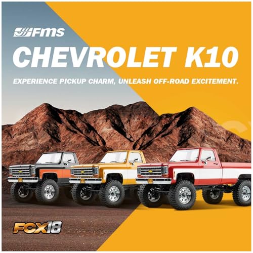 BEEZRC FMS 1/18 FCX18S Chevrolet K10 S RC Crawler, Official Licensed Off-Road RC Truck, 8km/h Hobby RC Cars, 4WD & 900mAh Remote Control Car for Adults, LED Lights 4-Ch 2.4GHz Transmitter RTR (Yellow) - color: Yellow