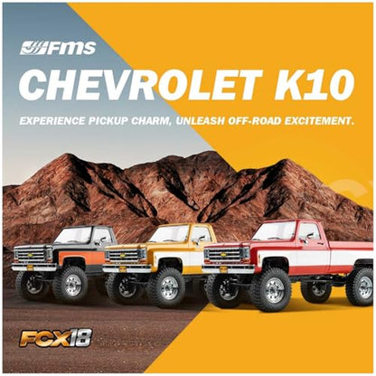 BEEZRC FMS 1/18 FCX18S Chevrolet K10 S RC Crawler, Official Licensed Off-Road RC Truck, 8km/h Hobby RC Cars, 4WD & 900mAh Remote Control Car for Adults, LED Lights 4-Ch 2.4GHz Transmitter RTR (Yellow) - color: Yellow