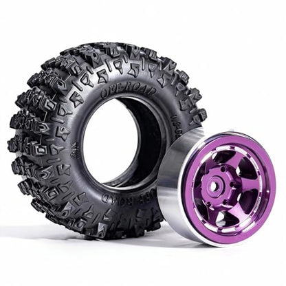 1.3” Aluminum Beadlock Wheels & Mud Terrain Tires Set for 1/18 1/24, -7.6mm Offset RC Crawler Car Fits TRX4M, Axial SCX24 AX24, Redcat Ascent-18, FCX24, 66 x 26mm, Pre-Assembled, 4 pcs Purple - color: Purple