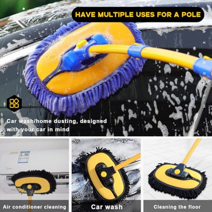 Car Wash Brush Kit, 40" Auto Wash Mop with 15° Curved Extendable Long Handle, Soft Scratch-Free Car Cleaning Mop Mitt to Clean Your Car Shine Like New, Car Accessories (Blue+Blue) - color: Blue+blue