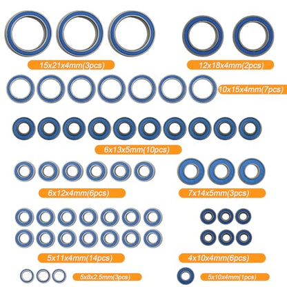Hoypeyfiy 55Pcs TRX6 Metal Ball Bearings Kit, RC Car Bearing Kit Front and Rear Axle Carrier Kit, Rubber Sealed Wheel Bearings Set for 1/10 RC Crawler G63 6x6 Truck Upgrades