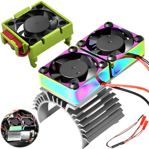 VXL-3s ESC Cooling Fan and Motor Cooling Fan 28000 RPM Dual Fan Set for 1/10 Traxxas Slash 4x4 Stampede 4x4 Rustler 4x4 VXL Hoss 4×4 Velineon VXL 3s Heat Sink Replace #3340, Grey & Green - style: SRQ-Grey Green
