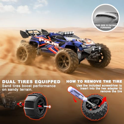 RC Cars 1:14 All Terrain Off-Road RC Truck, 4WD Fast Remote Control Car 40+ KPH, 4X4 Waterproof RC Vehicle with 2 Rechargeable 1300 mAh Batteries and 2 Sets of Tires