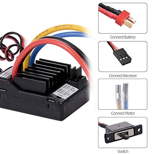 GoolRC AX-D60A 60A Waterproof Brushed ESC Electronic Speed Controller for 1/10 RC Car Off-Road Truck RC Boat 2S LiPo 6-8S NiMh Battery