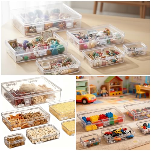 Goodma 28 Pieces Mixed Sizes Rectangular Clear Plastic Storage Box | Empty Mini Containers, Hinged Lids, For Small Items, Craft Projects - size: Mixed Sizes