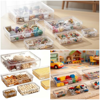 Goodma 28 Pieces Mixed Sizes Rectangular Clear Plastic Storage Box | Empty Mini Containers, Hinged Lids, For Small Items, Craft Projects - size: Mixed Sizes