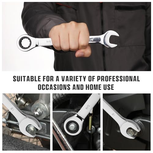 GRENPRO Ratcheting Wrench Set, Combination Wrench Set, 22-Piece SAE & Metric and Standard, 72Th Long Open End, 1/4" to 3/4" & 6-18mm, Organizer With Roll Up Pouch, CR-V Socket Mechanic Hand Tools Sets - style: 22PCS Ratcheting Wrench Set Metric&SAE