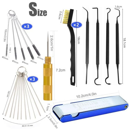 Carburetor Cleaner Tool Kit, Airbrush Torch Tip Cleaner Set Include 2 Single Head Brushes 30 Needles 15 Nylon Brushes 13 Cleaning Wires 1 Scraper 4 Clean Hooks for Motorcycle ATV Chainsaw Welder