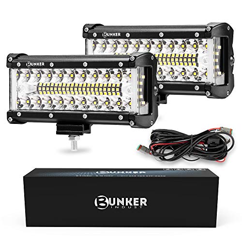 BUNKER INDUST Side Shooter LED Light Pods Wiring Harness Kit, 2 Pcs 7" Spot Flood LED Light Bar 80W Work Light Waterproof Cube Lights Off-Road Driving Bumper Light for ATV UTV Truck Boat Tractor - size: 7 Inch