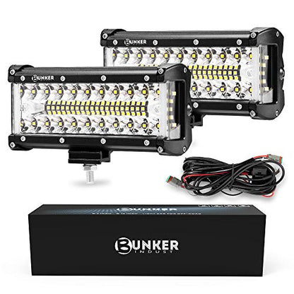 BUNKER INDUST Side Shooter LED Light Pods Wiring Harness Kit, 2 Pcs 7" Spot Flood LED Light Bar 80W Work Light Waterproof Cube Lights Off-Road Driving Bumper Light for ATV UTV Truck Boat Tractor - size: 7 Inch