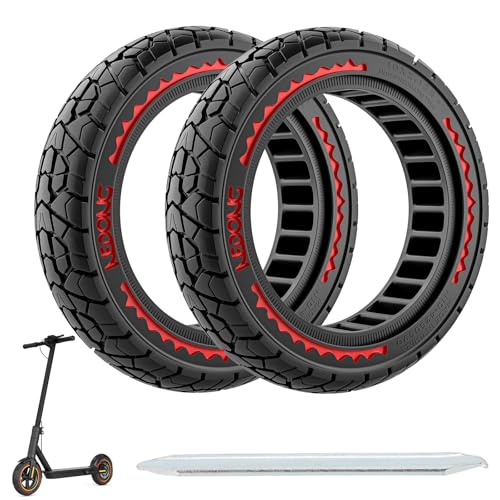 Cooryda 10X2.125 Off Road Tire for Electric Scooter Ninebot F20/F30/F40/F65, 10 inch Solid Rubber Tires for Front And Rear Solid Electric Scooter Tire Tubeless(Red 2pcs) - color: red 2pcs, size: 10x2.125