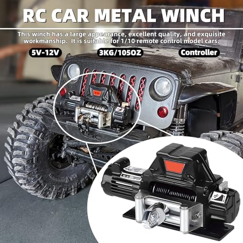 RC Metal Winch Wireless Remote Controller System for 1/10 RC Crawler Car Axial SCX10 90046 TRX4 TRX6 Gen8 Upgrade Parts (Black)