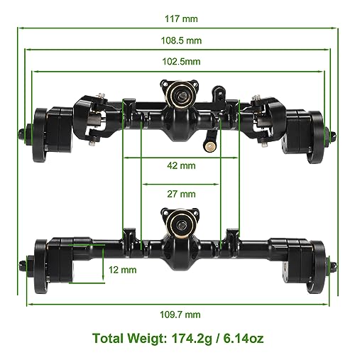 SCX24 Axles 174g SCX24 Brass Front and Rear Portal Axle with Brass Wheel Hubs Counterweights Set for 1/24 RC Crawler Axial AX24 FCX24 SCX24 Upgrades Accessories