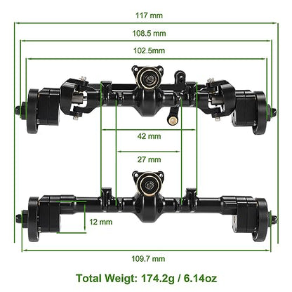 SCX24 Axles 174g SCX24 Brass Front and Rear Portal Axle with Brass Wheel Hubs Counterweights Set for 1/24 RC Crawler Axial AX24 FCX24 SCX24 Upgrades Accessories