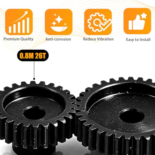 3-Pack Steel Metal 0.8M 5mm Pinion Motor Gear Sets 26T Compatible with HPI Kyosho Losi Axial Tamiya 1/8 1/10 RC Car Monster Truck Buggy, 0.8 Module Gear for Traxxsa Arrma - style: 3Pcs 26T