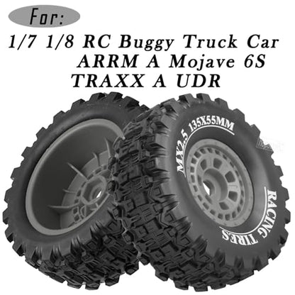 RC Short Course Wheels and Truck Tires for 1/7 1/8 RC Buggy Truck Car ARRM A Mojave 6S TRAXXA UDR,Off-Road Tire w/RC Wheels Hex,17mm Hex RC Tires RC Wheels(135X55) 4PCS Grey - color: Grey/Rc Wheel