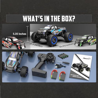 RACENT RC Truck 1:16 4x4 All Terrain RC Car 40KPH High Speed Remote Control Cars for Adults, Off-Road Monster Truck with 2.4Ghz Radio Control,2 Batteries（Blue&Red&Green） - color: Blue&red&green