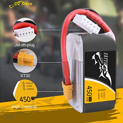TATTU 14.8V 450mAh 75C 4S LiPo Battery Pack with XT30 Plug for Multirotor FPV 150 Size