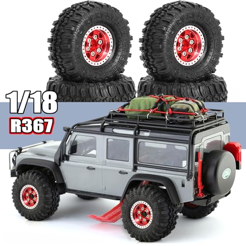 REDSPIDER 1.0 Beadlock Wheels and Crawler Tires 4pcs Aluminum Rim for RC Crawler Axial SCX24 Gladiator Bronco C10 Deadbolt FCX24 (Red) - color: Red