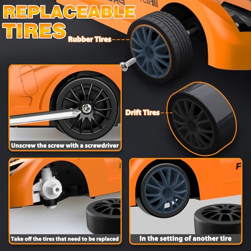 RC Drift Car 1/24 2.4GHz Remote Control Car 4WD High Speed Drifting RC Cars with LED Light and Drift Tires Racing Toy Cars for Boys Girls Kids Adults (Orange) - color: F.orange
