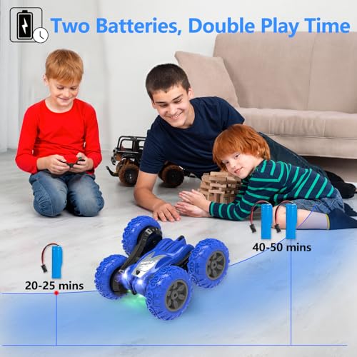 AFUNX Remote Control Car, RC Stunt Cars Double Sided 360° Rolling Rotating Rotation, Rechargeable Car Toy for 6 7 8-12 Year Old Boy Kids Birthday Xmas Gift, Blue - color: Blue