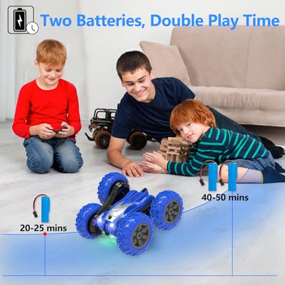 AFUNX Remote Control Car, RC Stunt Cars Double Sided 360° Rolling Rotating Rotation, Rechargeable Car Toy for 6 7 8-12 Year Old Boy Kids Birthday Xmas Gift, Blue - color: Blue