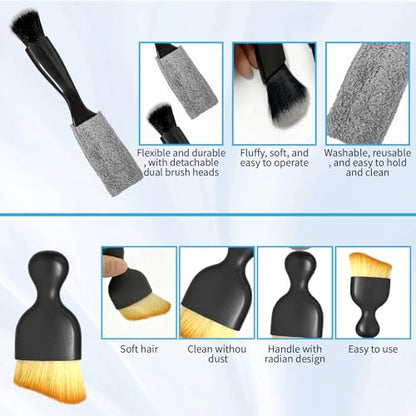 5 PCS Car Detailing Brush Set-Car Interior & Exterior Soft Boars Bristle Cleaning Brushes,Dusting Cleaning Supplies for Auto Detailing, Dashboard, Vents, Wheels,Tires,Leather Seat