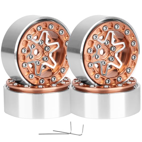 1.3 Inch RC Crawler Wheels Aluminum Alloy Rims Set Compatible with TRX4M Ascent-18 SCX24 FCX24 1/18 1/24 RC Car Upgrades,RCarmubWow 1.3 Beadlock Wheels,4pcs,Brown - color: Brown(4pcs)