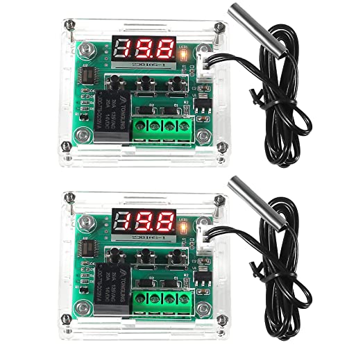 2PCS W1209 Temperature Controller Module,LED Display Digital Thermostat Module with Case DC 12V Digital Electronic Temperature Temp Control Module Switch with Waterproof NTC Probe -50~110℃(Red) - style: 2PCS x Red
