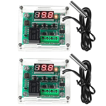 2PCS W1209 Temperature Controller Module,LED Display Digital Thermostat Module with Case DC 12V Digital Electronic Temperature Temp Control Module Switch with Waterproof NTC Probe -50~110℃(Red) - style: 2PCS x Red