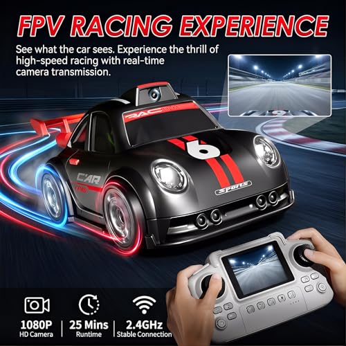 Mini RC Car with Camera, 2.4" Screen FPV Remote Control Car with 8G Card, Rechargeable 360° Drift Kids Small RC Racing Car Dual Control via Remote & App Controlled Vehicles, Follow/Escape/Demo Modes