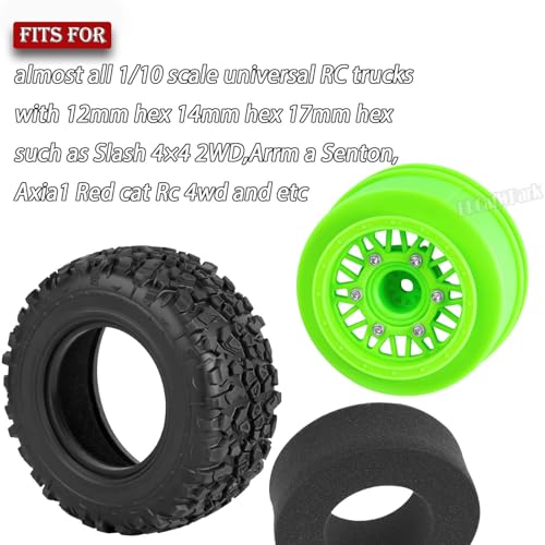 12mm/14mm/17mm Hex RC Truck Tires for Slash 2WD 4×4,Arrm a Senton,Axia1,Rc 4wd,Red cat,RC Short Course Truck Wheels and Tires,Green - color: Green - (12mm/14mm/17mm Hex)