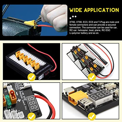 104 Pcs XT60 / XT90 /EC3 / EC5/T-Plug Deans/3.5mm Banana Plug Male Female Adapter Connectors with Heat Shrink Tube and Silicone Wire for RC Battery Charger ESC Motor Accessories