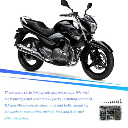 195PCS M5 M6 Motorcycle Fairing Bolt Kits, Stainless Steel Windshield Fairing Screws Fastener, Motorbike Windscreen Bolts Nut Clips Kit, Universal for Dirt Bike Scooters Motocross (Titanium) - color: Titanium