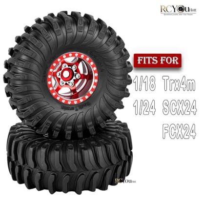 RC 1.0 Beadlock Wheels Tires Set for 1/24 SCX24 FCX24 1/18 Trx4m RC Crawler Car,Aluminum Wheel Rims/Soft Rubber Tires Wheel Tire,(4PCS) 1.0 Beadlock Wheels,Red - color: Red- (Wheel Tires)