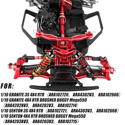 Upgrade Parts for 1/10 Granite/Senton 3S BLX Mega 550,Shocks&Gearbox&Arms&Caster Blocks hubs&25T Servo Saver&Steering Bellcranks&CVD&Support&Transmission&Center Driveshafts&Links,Red - color: Red(for 1/10 arrma)