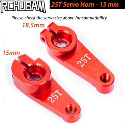 RCHUBAM Universal Aluminum 25T Servo Horn Steering‑Arm for 1/10 RC Car | 2Pcs 25T (15mm),Servo Horn with Screw for Futaba Savox Power HD HSP Servos Motor - style: 2Pcs 25T (15mm)