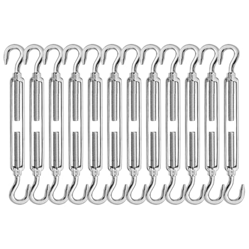 12PCS M6 Hook and Hook Stainless Steel Turnbuckle for Shade Sail | Corrosion-resistant,Easy Installation,Heavy Duty,for Cable Tent Sun Shade,Garden Decor - size: M6-12PCS-CC