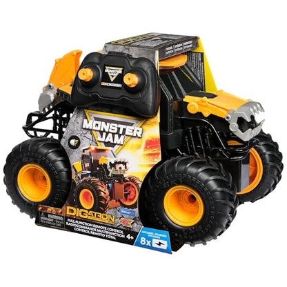 Monster Jam JCB DIGATRON Remote Control Truck, 1:15 Scale RC Monster Truck with 2.4GHz Full-Function Controller, Indoor/Outdoor, Official Vehicle for Kids Ages 4+